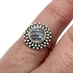 Sterling Silver Staggered Beaded Pebble Cubic Zirconia Band Ring